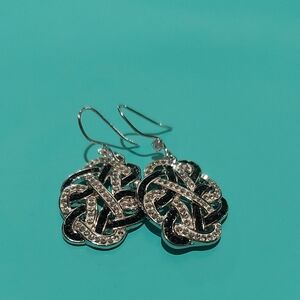 ($5 START!) FIFTH AVE COLLECTION Elegant Silver and Black Earrings